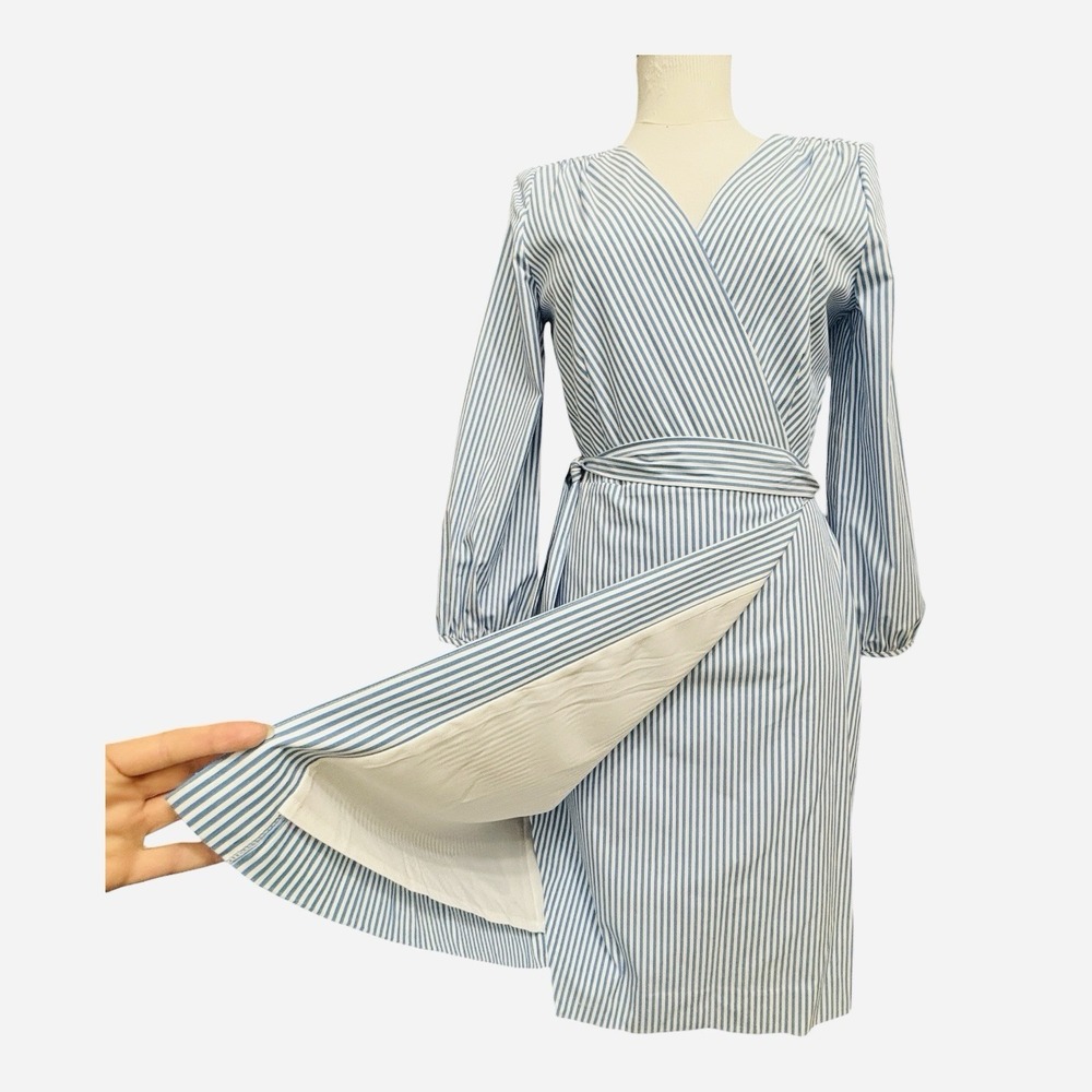 NWT J. Crew Wrap Dress Women's Size 4 Striped Cotton Poplin Blue White  Lined - Picture 9 of 16